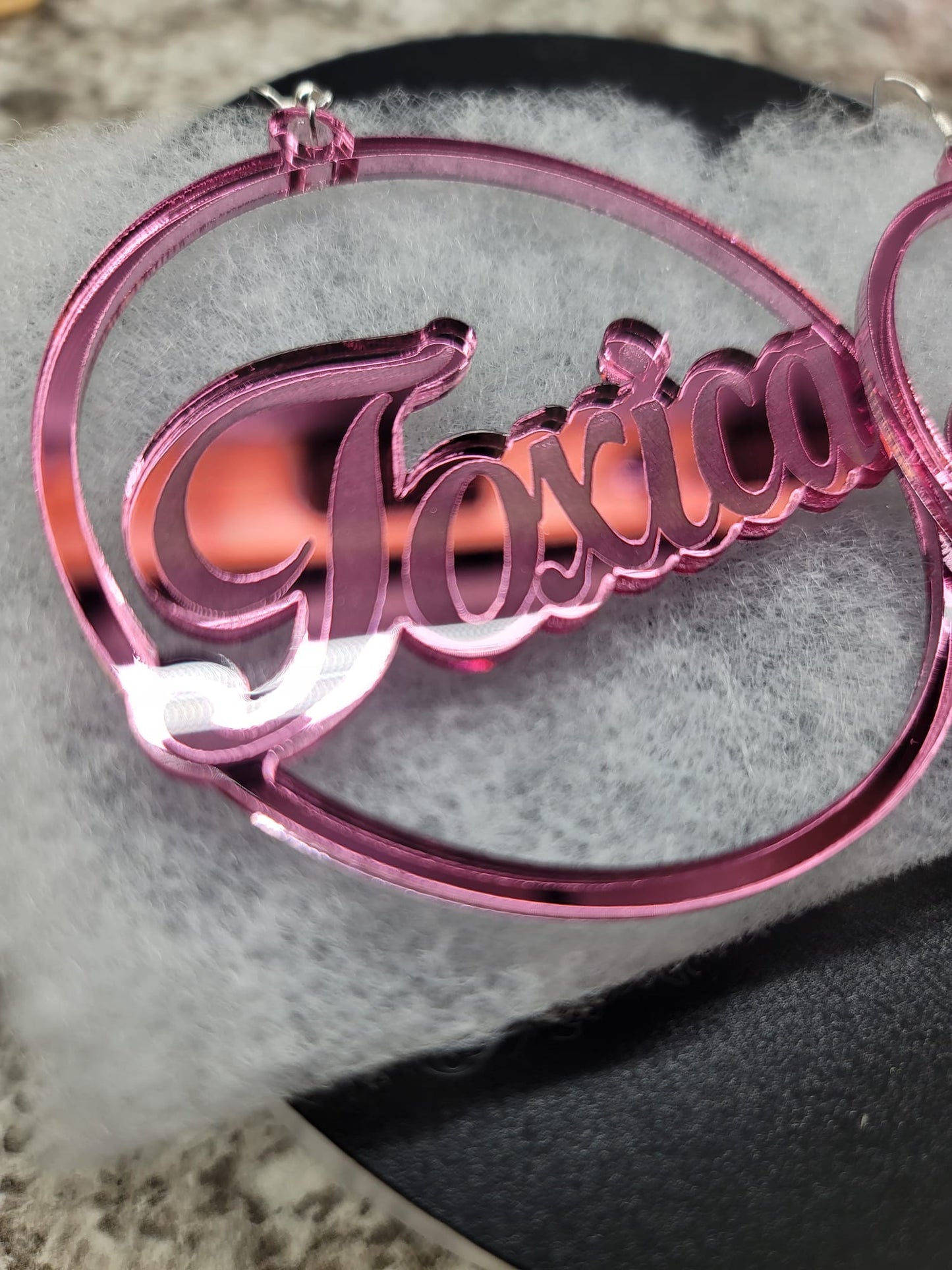Toxica Earrings laser engraved on acrylic Pink mirror